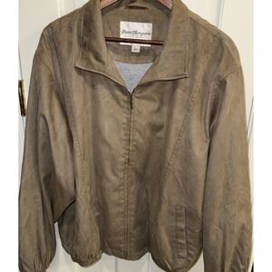 Norm Thompson Men's Bomber Jacket And Jogger Set Faux Suede Full Zip Large Khaki